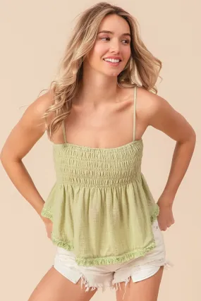 🌿 BiBi Fringed Hem Smocked Cami 🌿