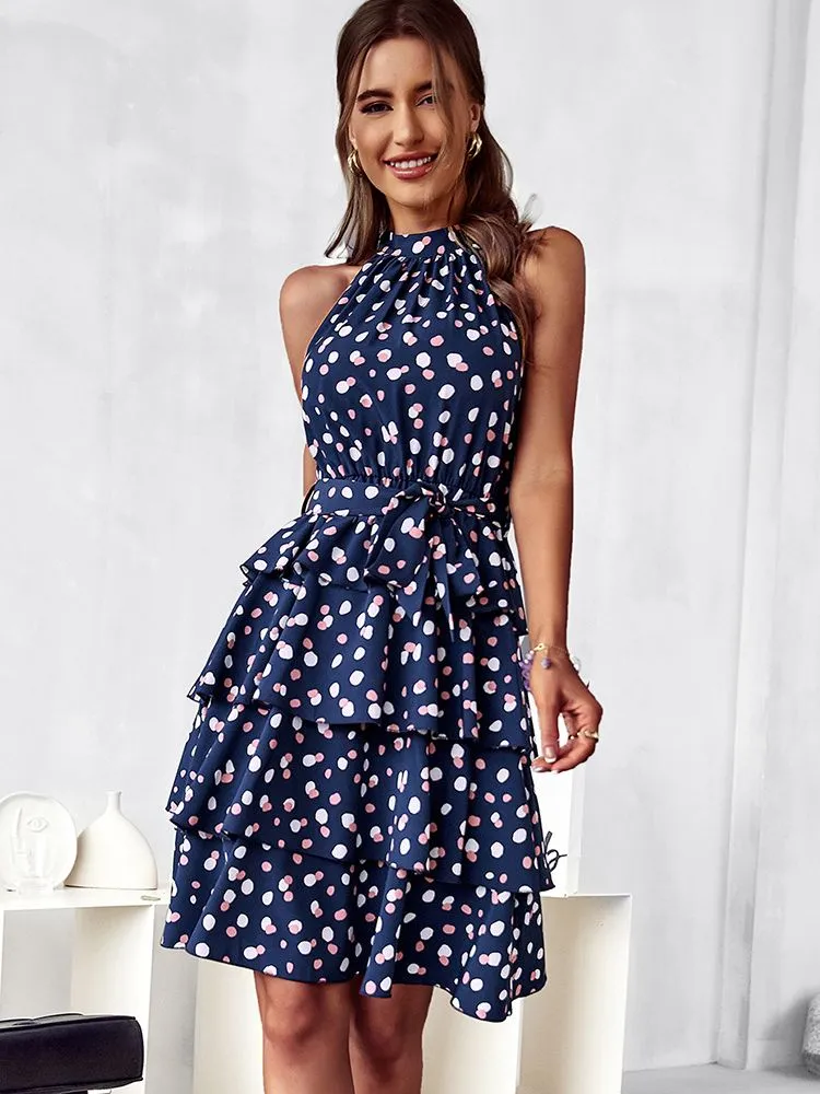 2024Sleeveless Porka Dot Print Boho Summer Dress