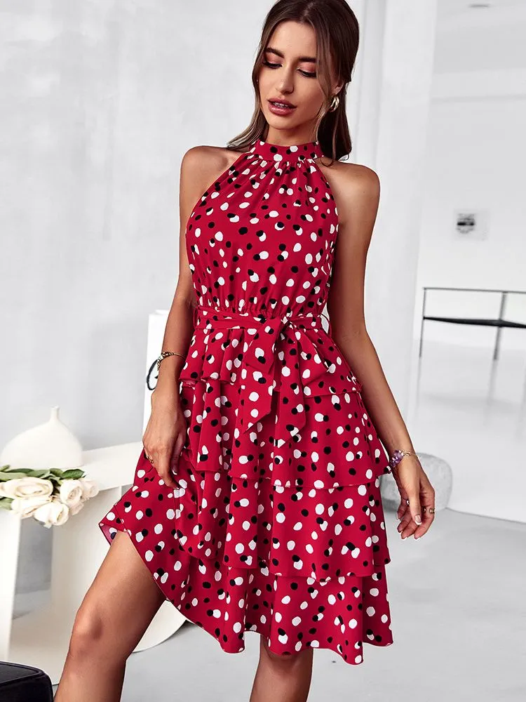 2024Sleeveless Porka Dot Print Boho Summer Dress