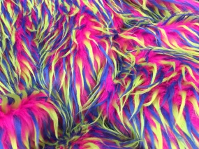 3 tone spikes faux fur- fuchsia/neon yellow/royal blue-Shaggy faux fur-fashion-decorations-apparel-throw blankets-sold by the yard.