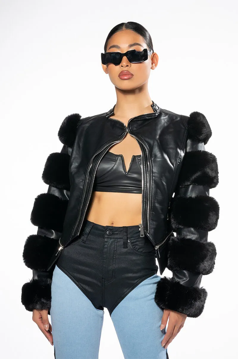 AZALEA WANG BABETTE FAUX FUR MOTO