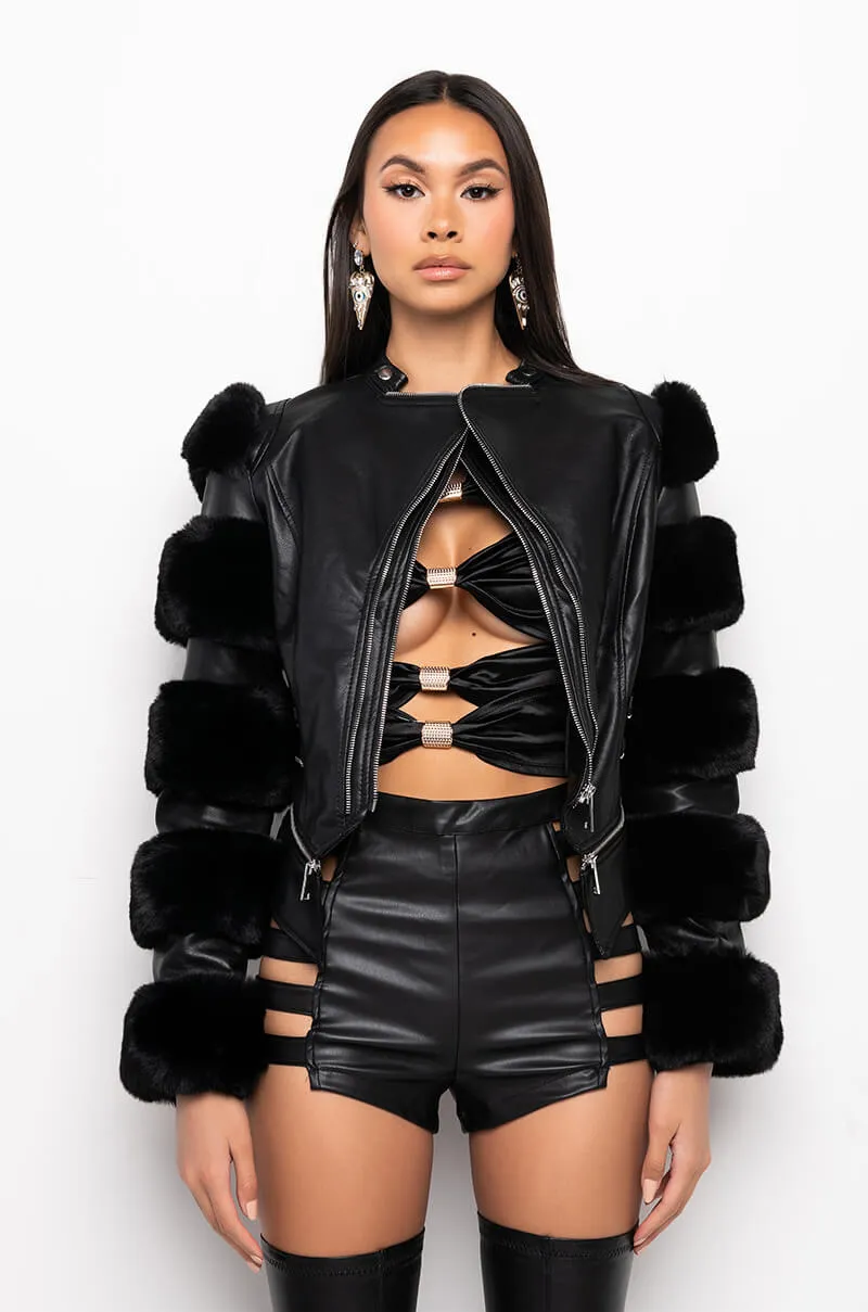 AZALEA WANG BABETTE FAUX FUR MOTO