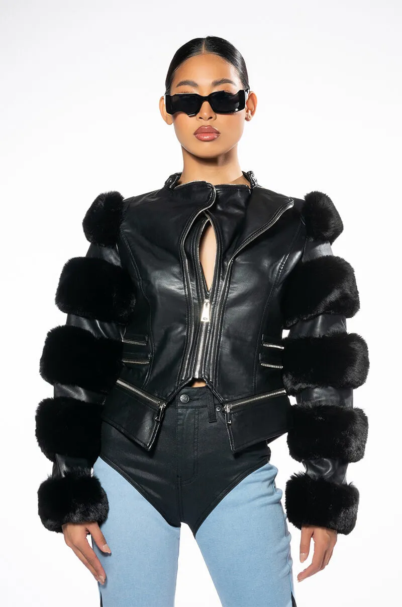 AZALEA WANG BABETTE FAUX FUR MOTO