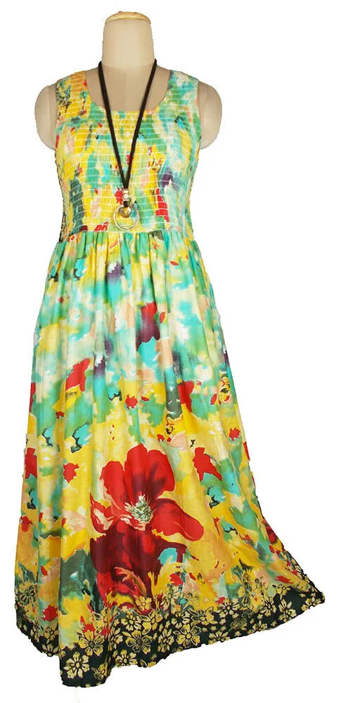 BB 100% cotton sleeveless long dress with magic stretchable chest UK size 10-14