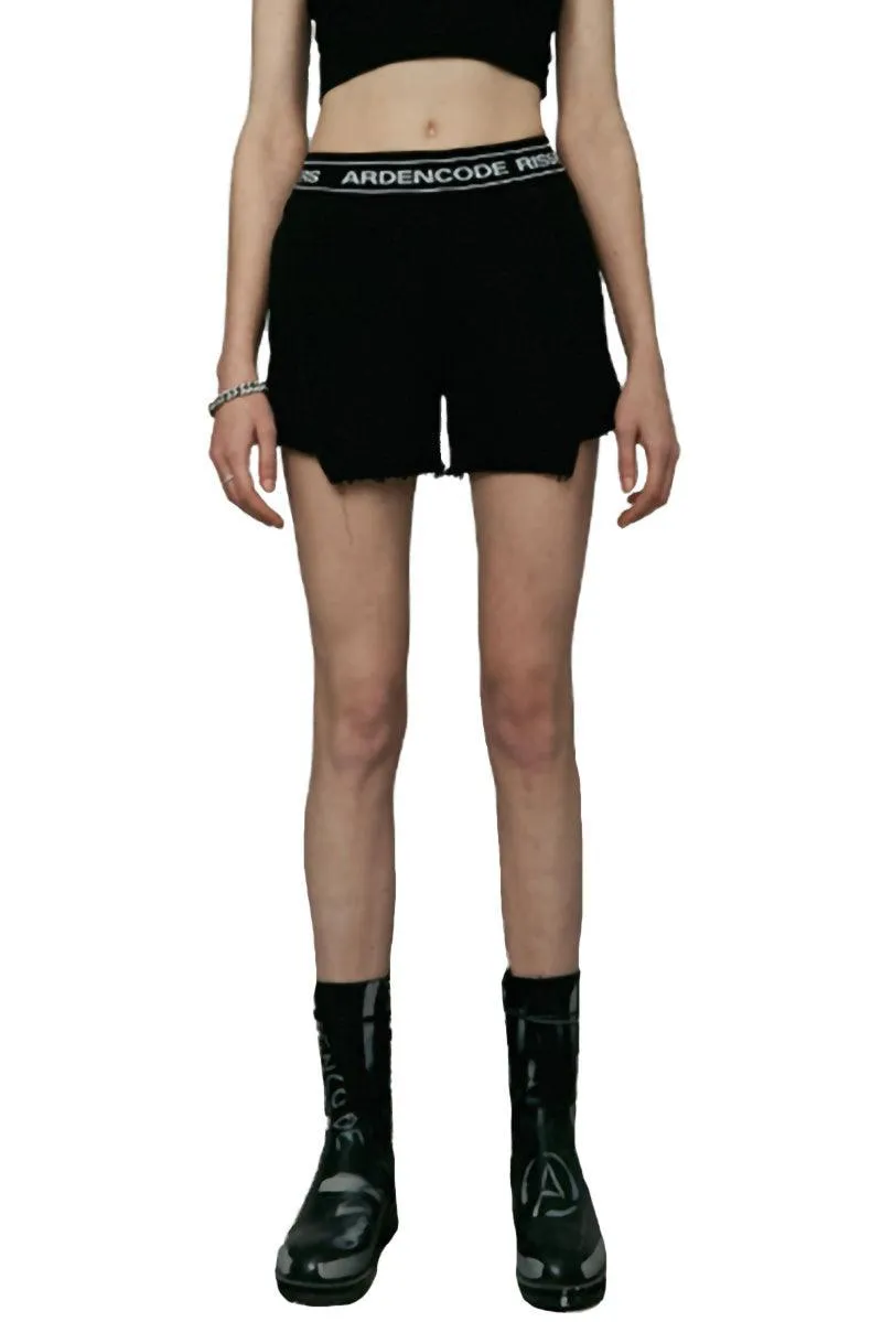 Black Fringed Logo Shorts