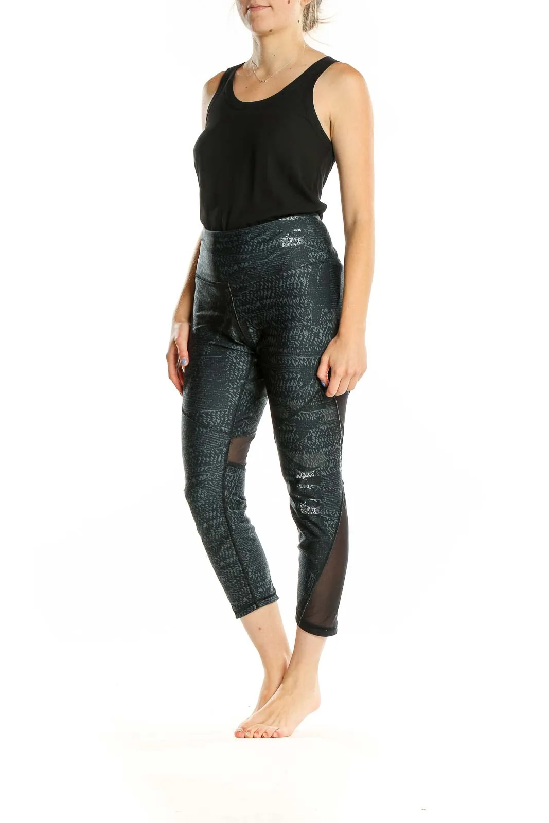 Black Patterned Capri Leggings