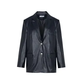 Black Retro Washed Faux Leather Blazer