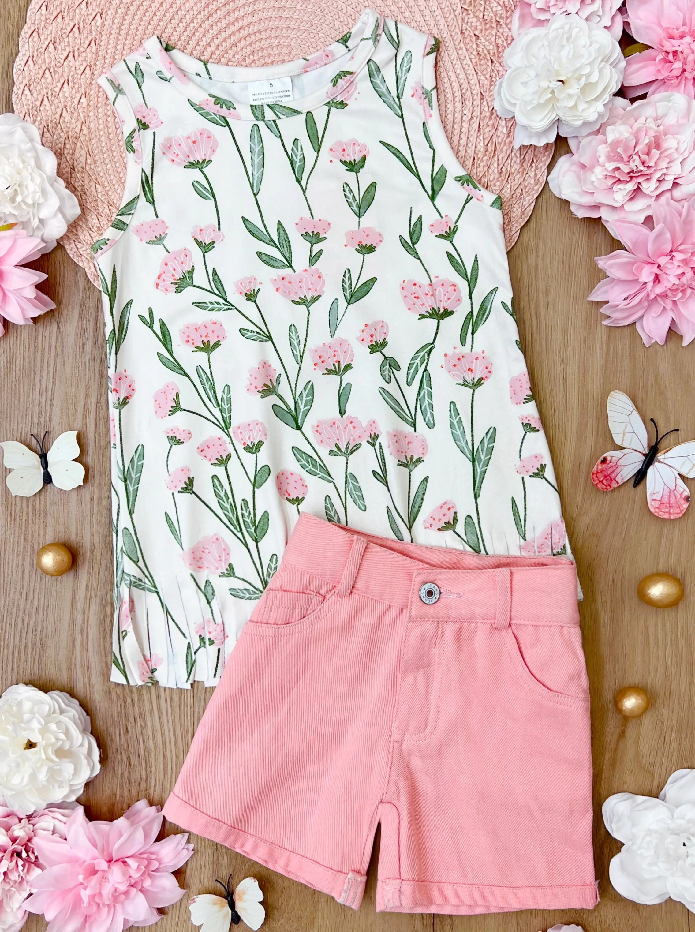 Bloom Where Planted Pink Denim Short Set