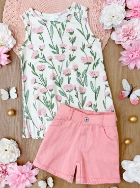 Bloom Where Planted Pink Denim Short Set