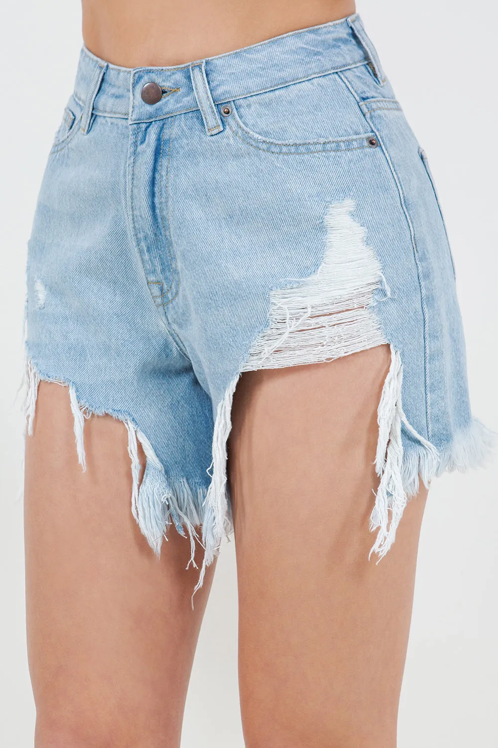 Blue Zone Planet |  American Bazi High Waist Fringed Hem Denim Shorts