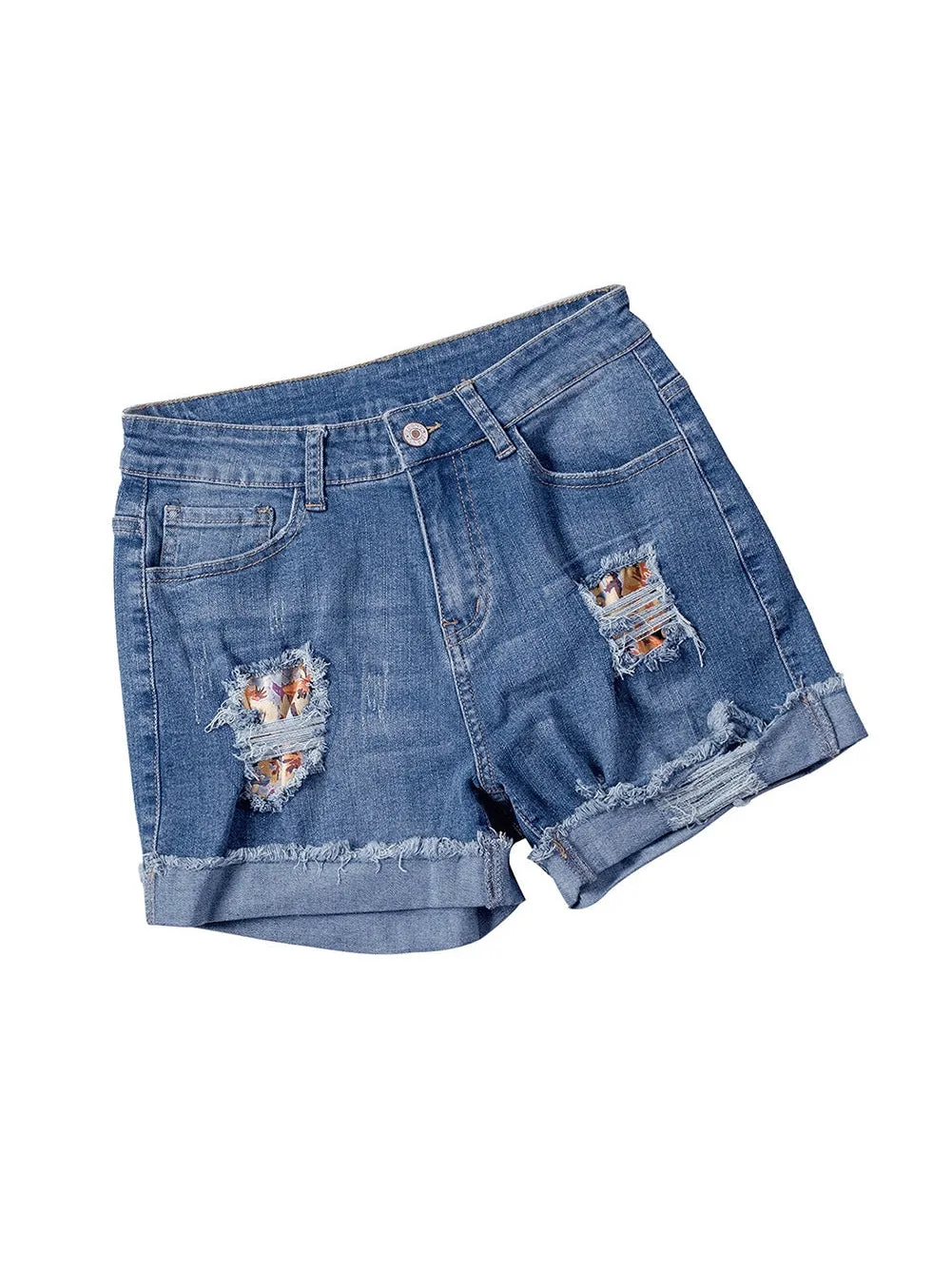 Bohemian Style Ripped Denim Shorts with Floral Accents