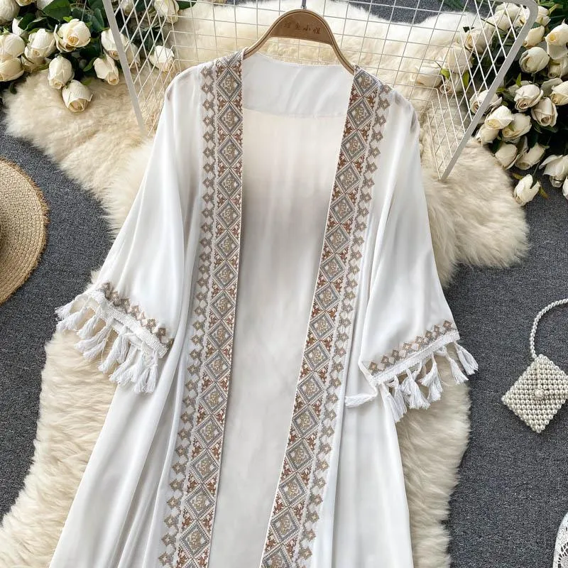 Boho Chiffon Cardigan with Tassels