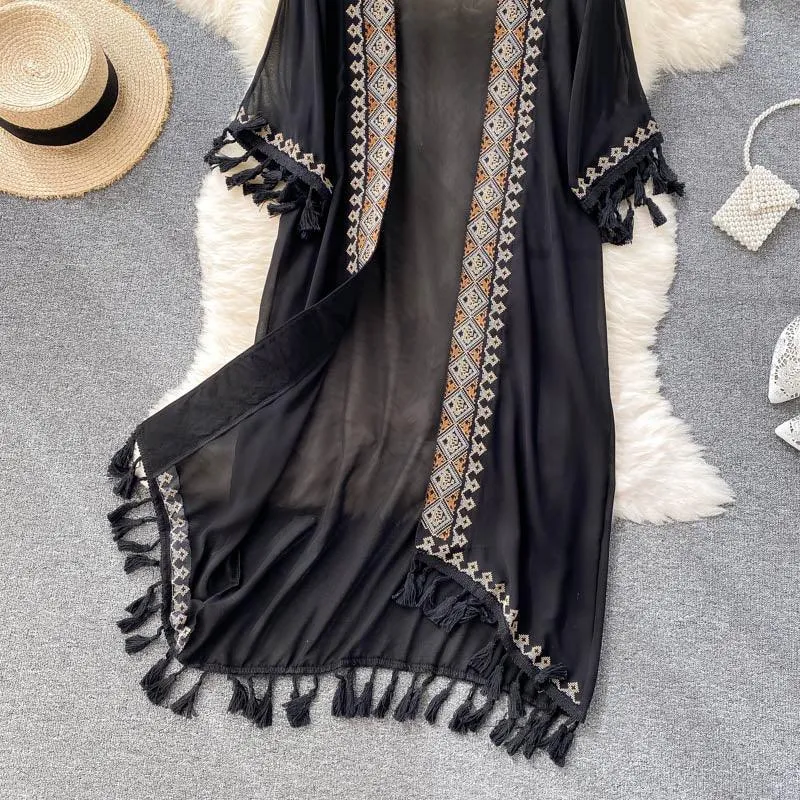 Boho Chiffon Cardigan with Tassels