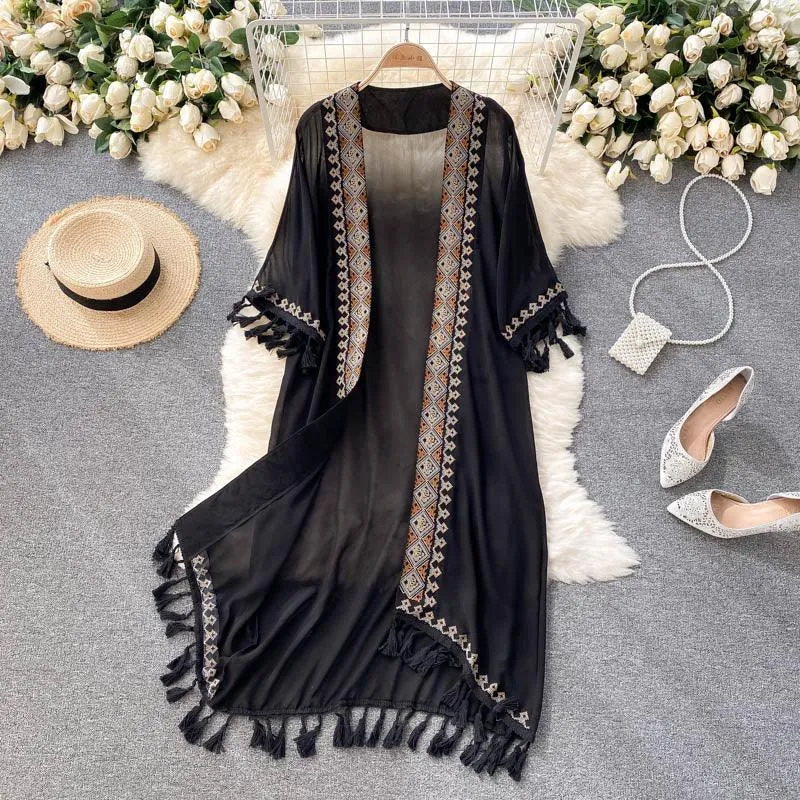 Boho Chiffon Cardigan with Tassels