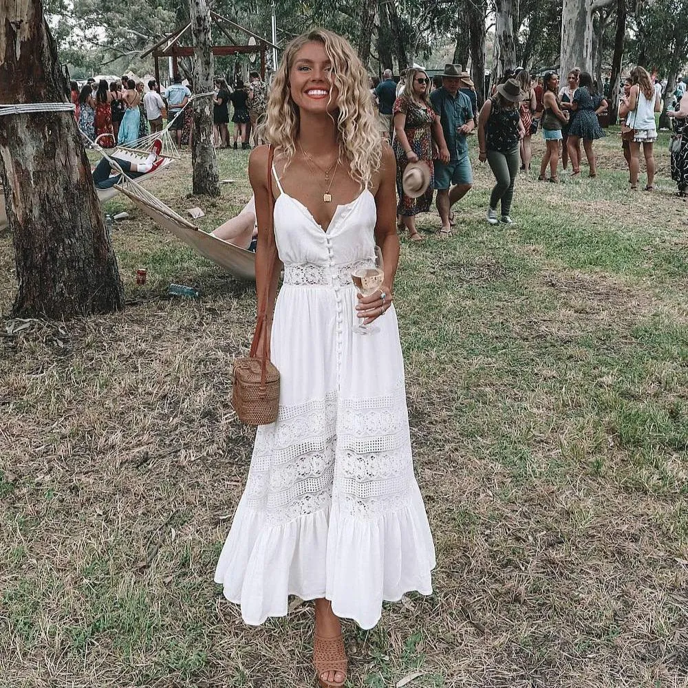 Boho Flowy Lace Detail Dress