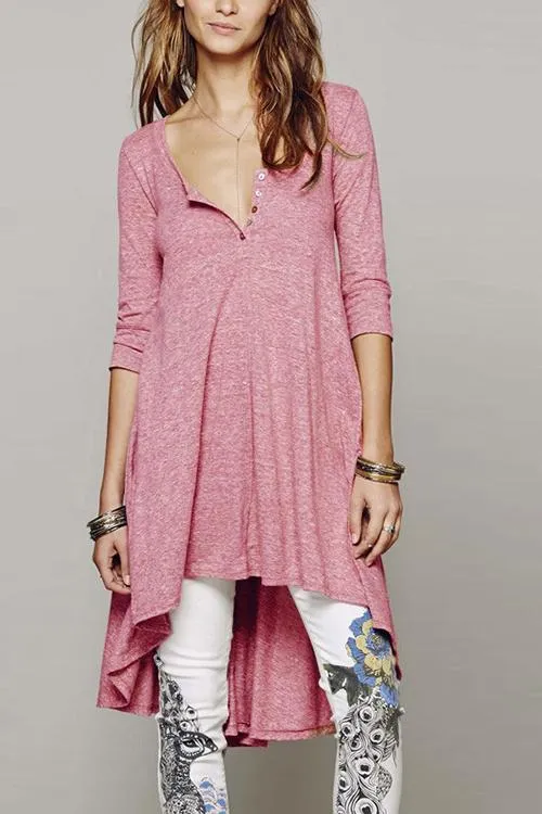 Button High Low T Shirt Dress