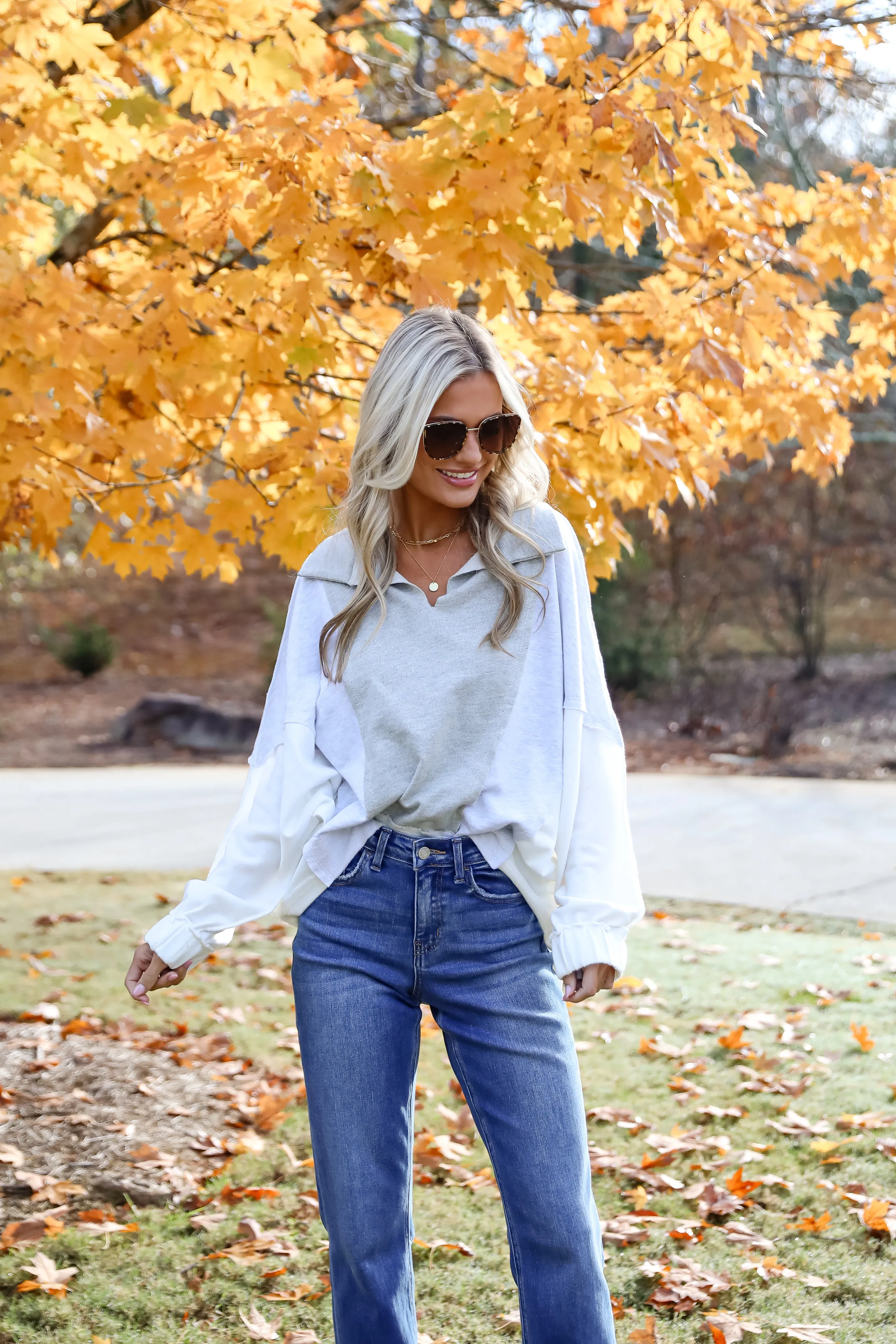 Casual Favorite Color Block Collared Top