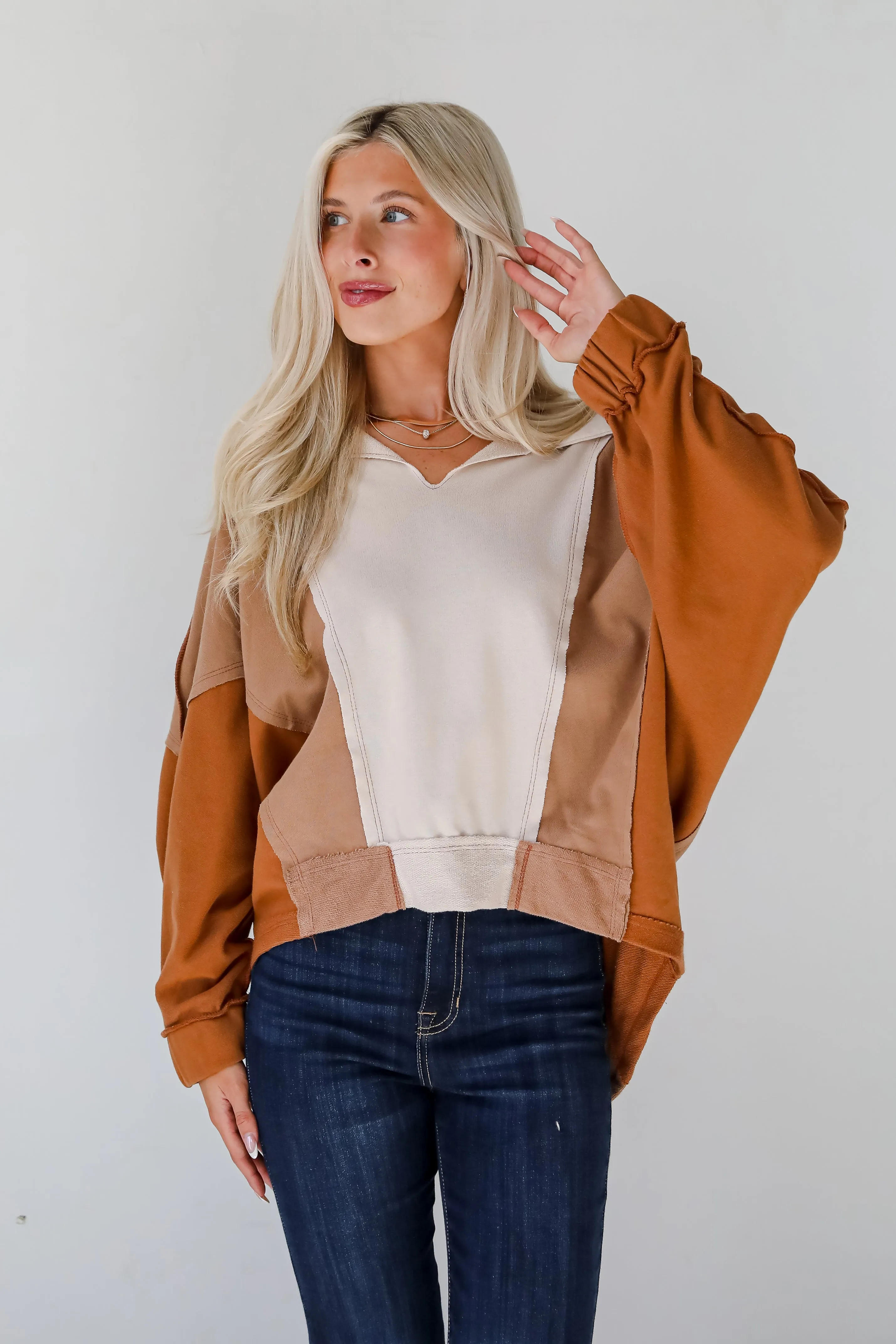 Casual Favorite Color Block Collared Top