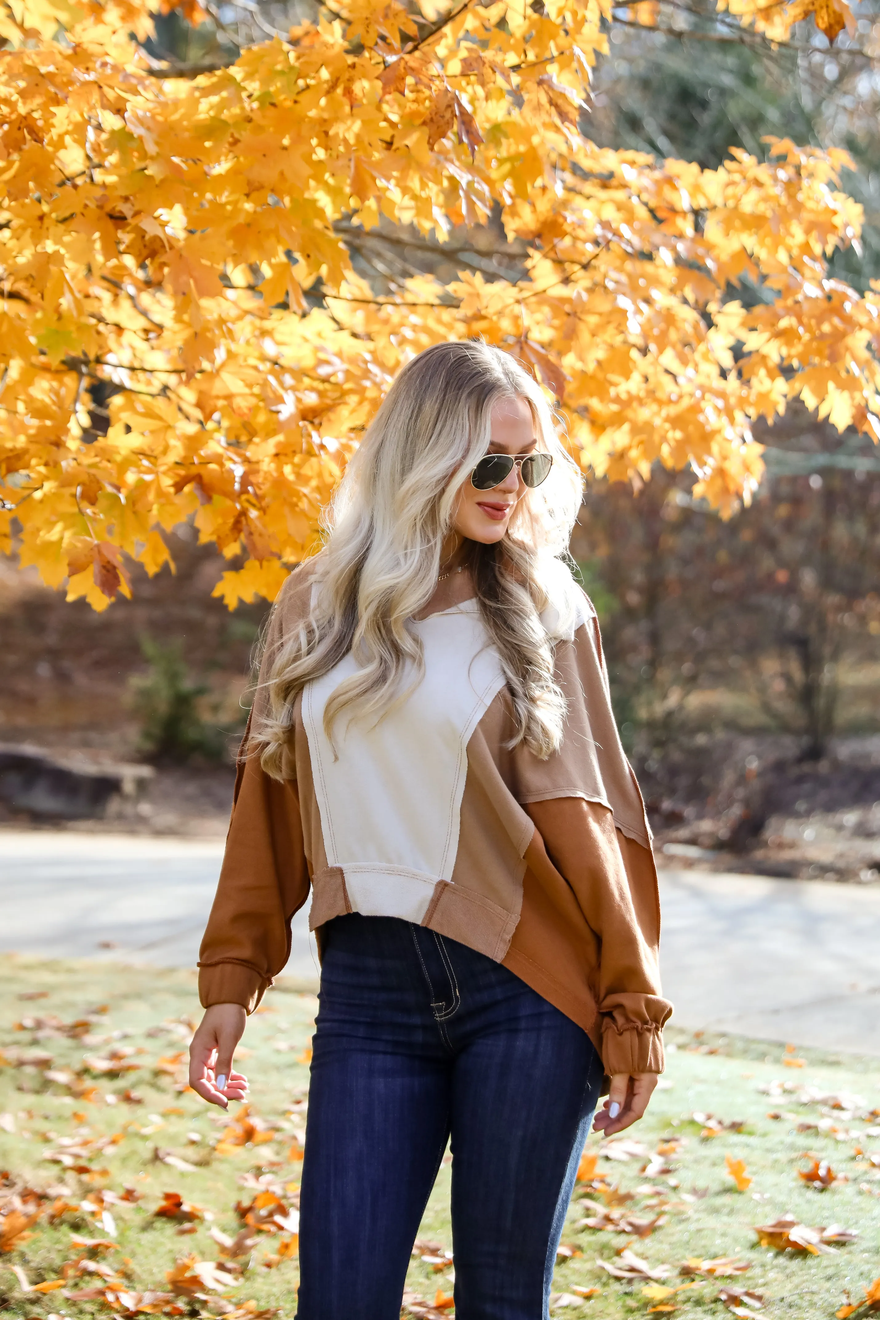 Casual Favorite Color Block Collared Top