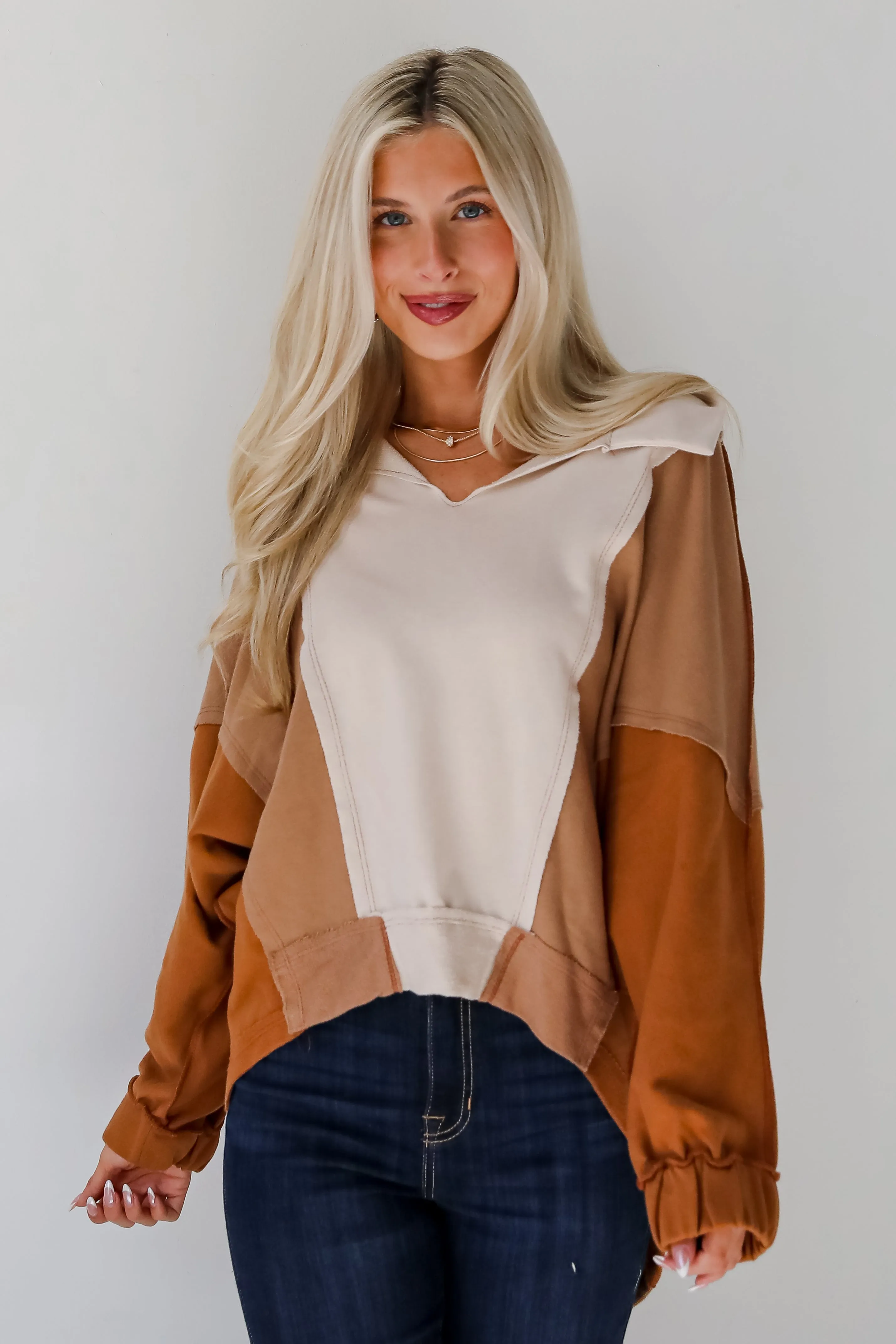 Casual Favorite Color Block Collared Top