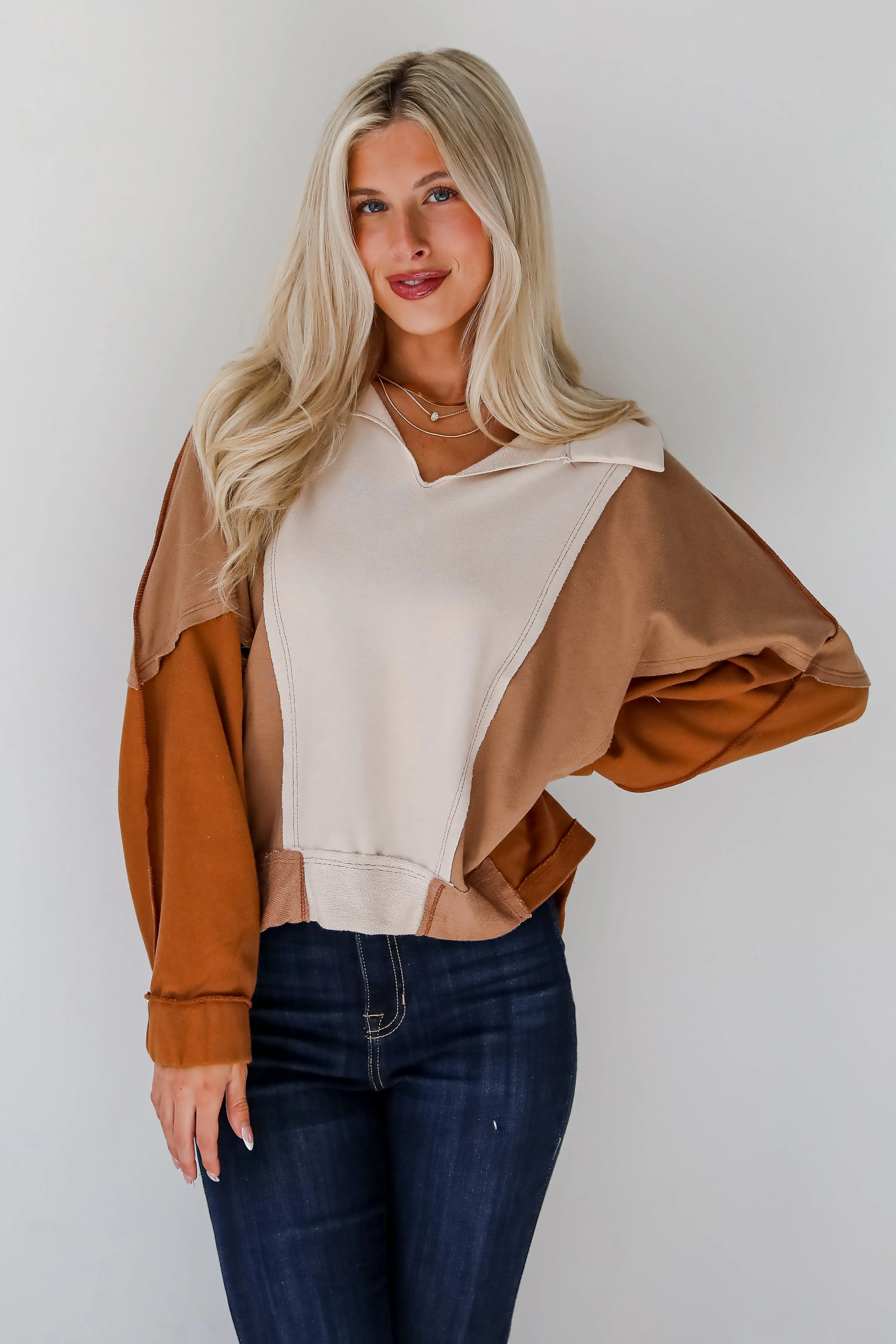 Casual Favorite Color Block Collared Top