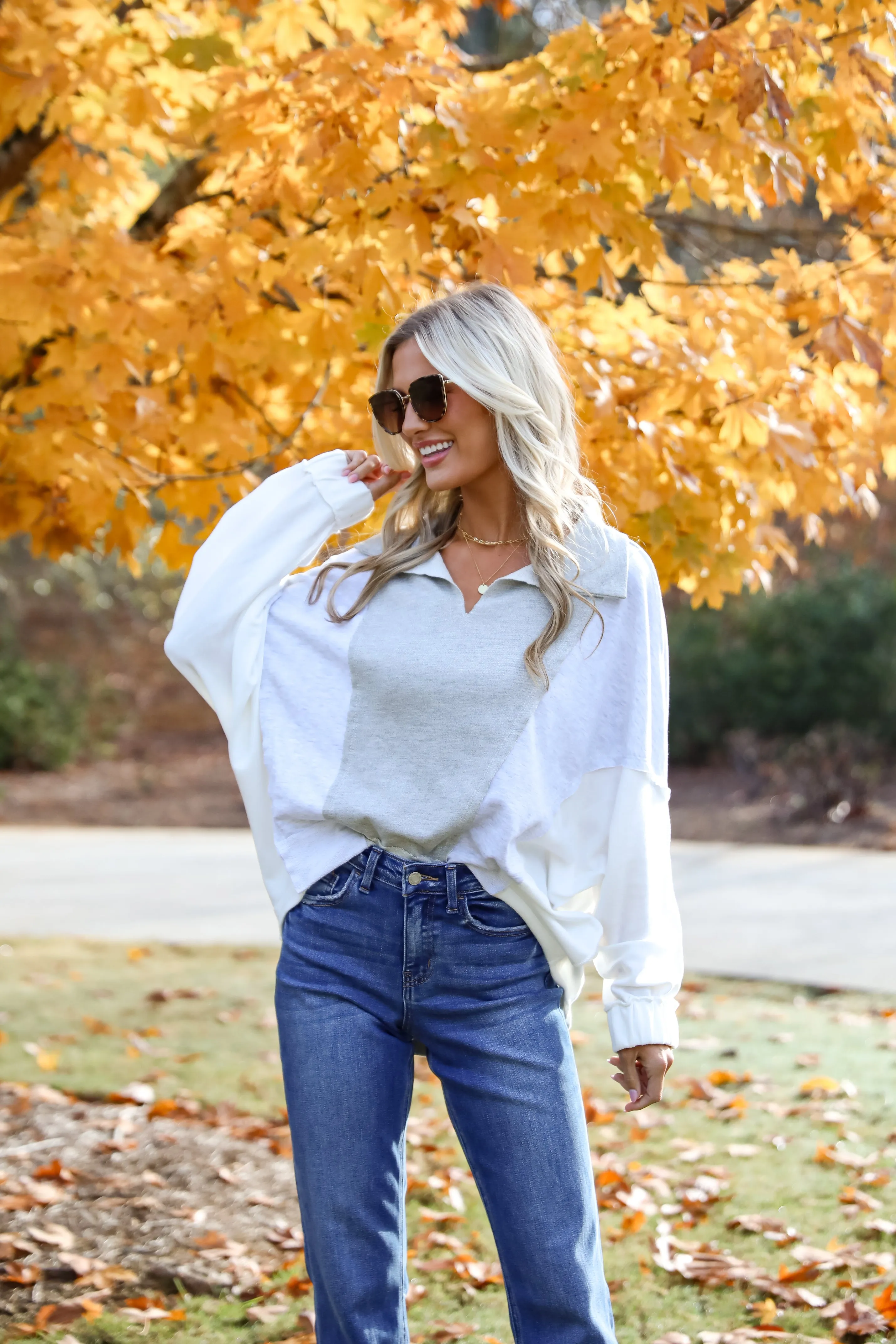 Casual Favorite Color Block Collared Top