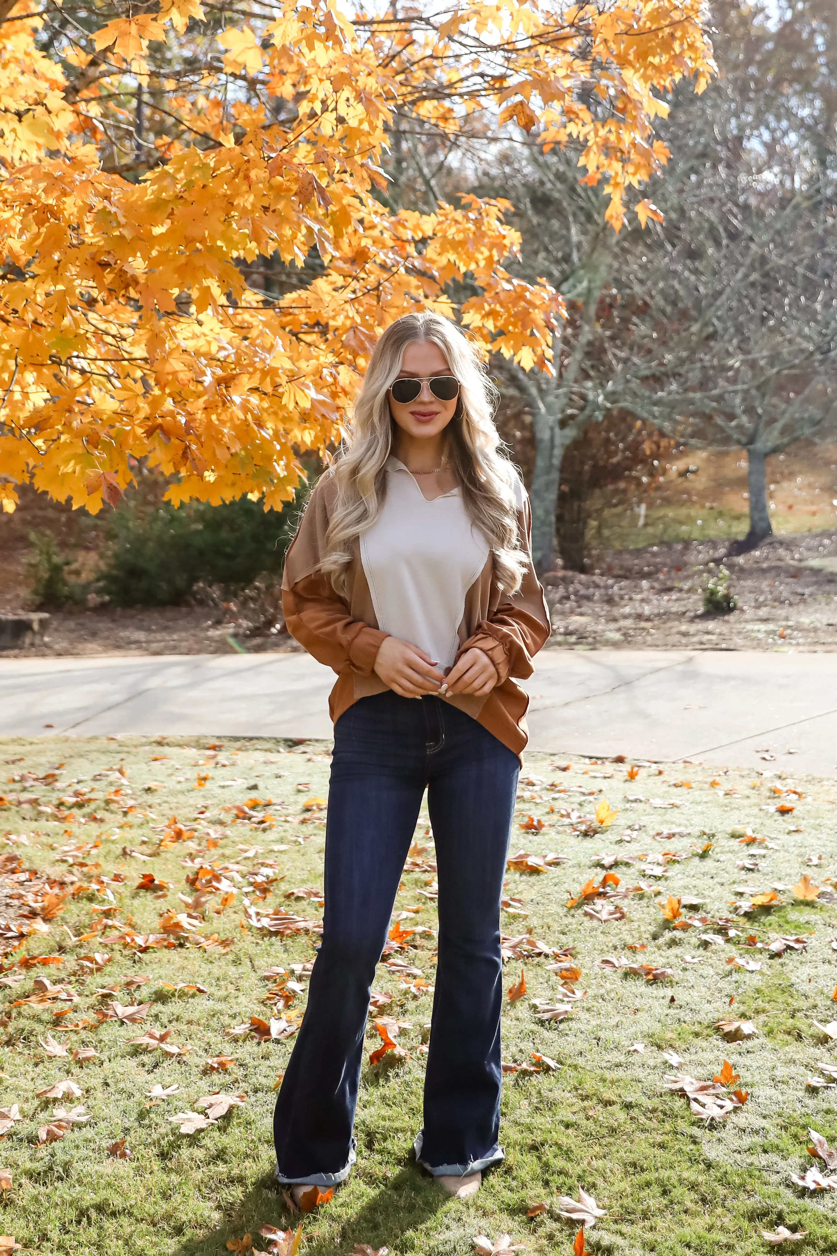 Casual Favorite Color Block Collared Top