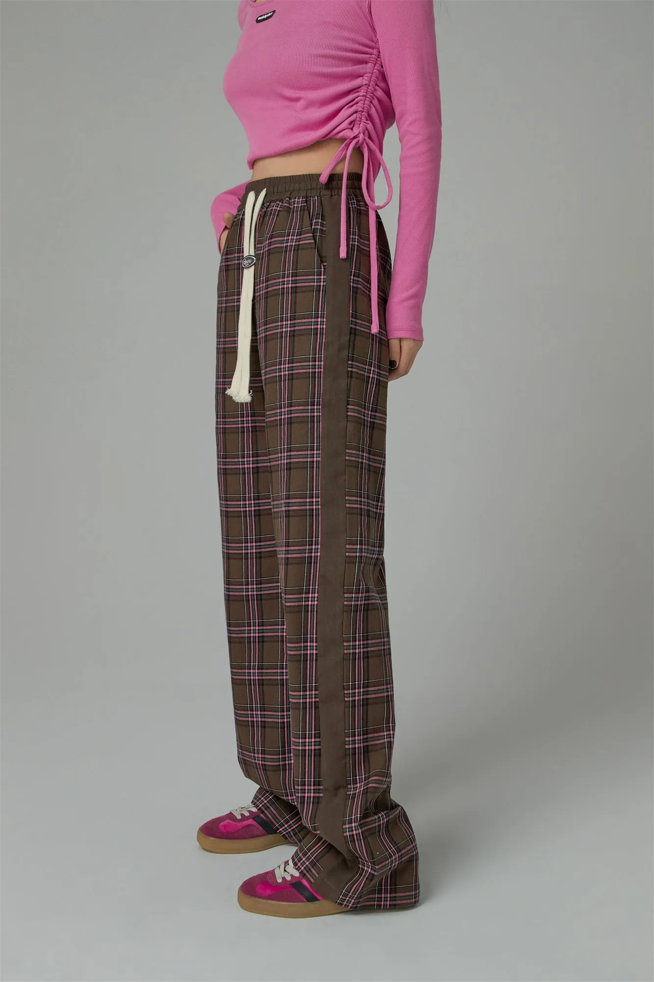 Check String Wide Casual Pants