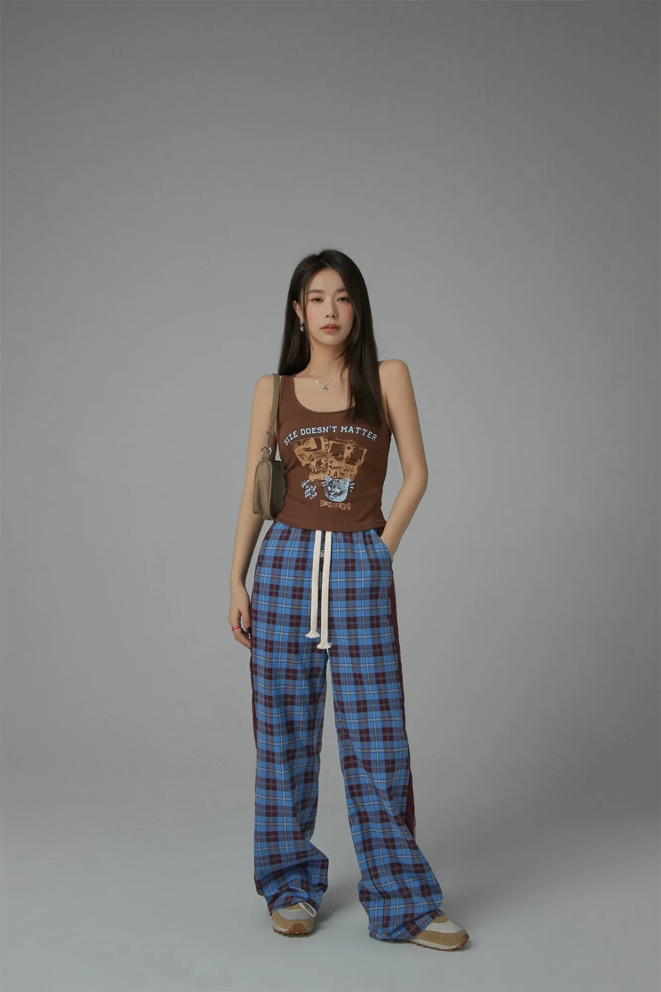 Check String Wide Casual Pants