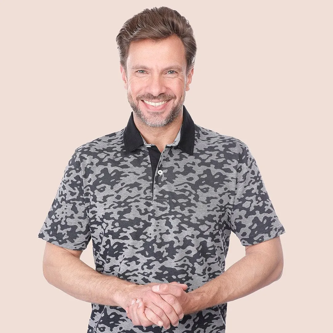 CLASSIC FIT PATTERNED POLO SHIRT - BLACK