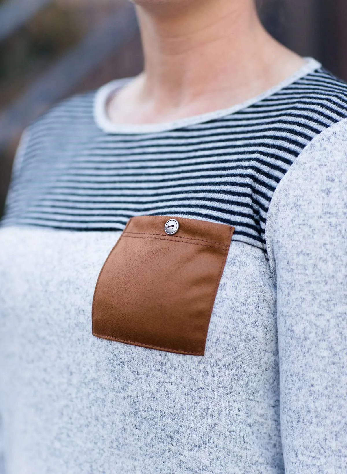 Color Block Suede Pocket Top