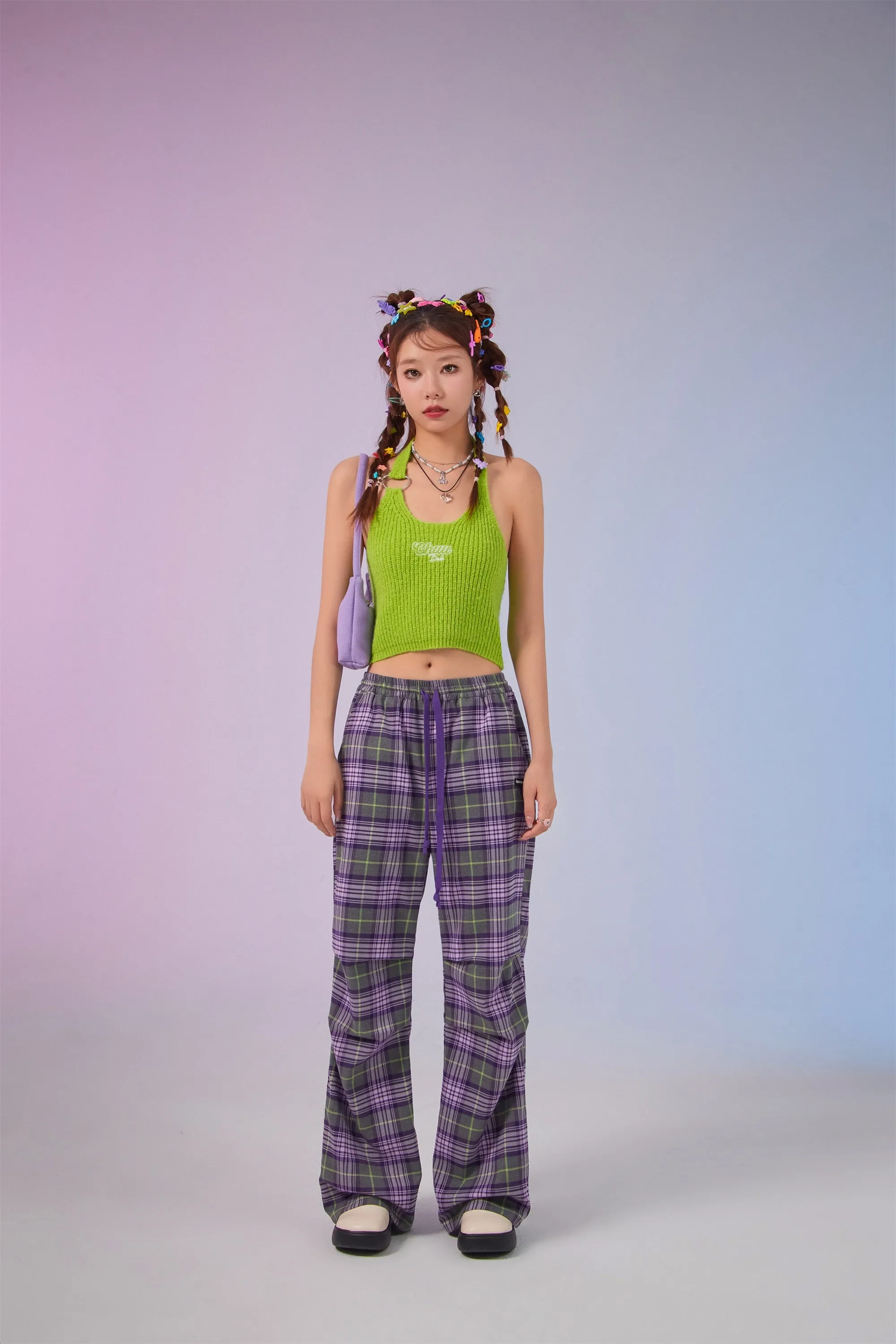 Color String Check Pants