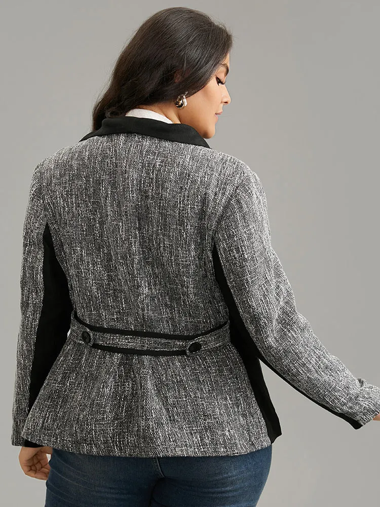 Contrast Patchwork Zipper Lapel Collar Tweed Coat