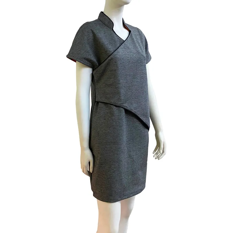 Cross Panel Block Dress, Grey