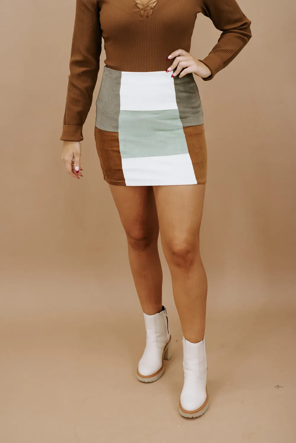 Crush On You Color Block Skirt, Sage Multi