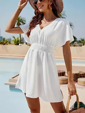 DressBetty - 2024 Solid Loose White Beach Dress Ladies Boho Mini Dress