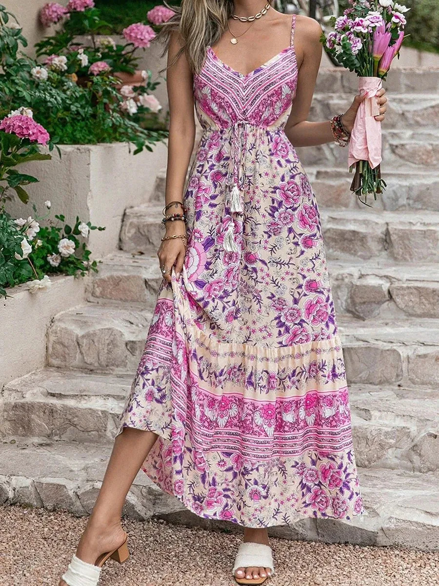 DressBetty - 2024 Summer Bohemian Floral Print Beach Sundress Boho Dress