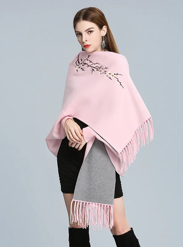 Embroidered Knitted Shawl Cloak Bat Sleeve