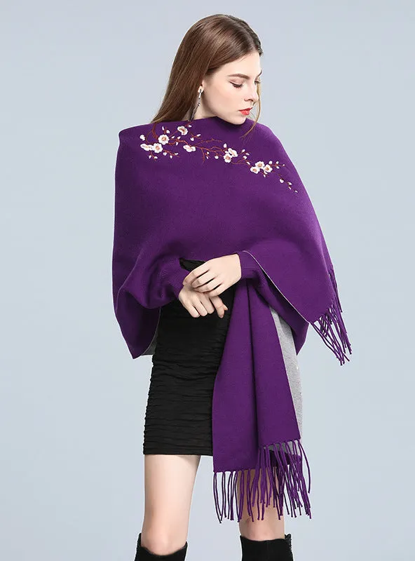 Embroidered Knitted Shawl Cloak Bat Sleeve