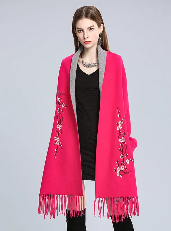 Embroidered Knitted Shawl Cloak Bat Sleeve