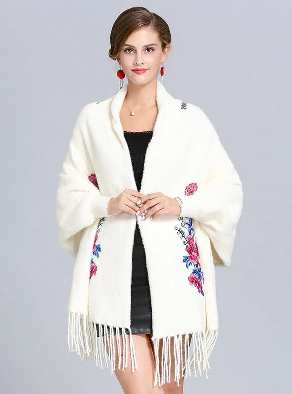 Embroidered Knitted Shawl Cloak