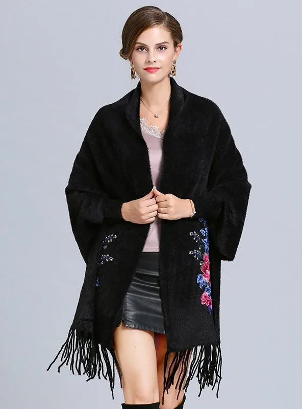 Embroidered Knitted Shawl Cloak