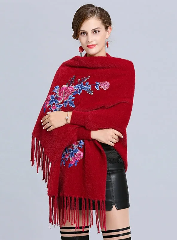 Embroidered Knitted Shawl Cloak