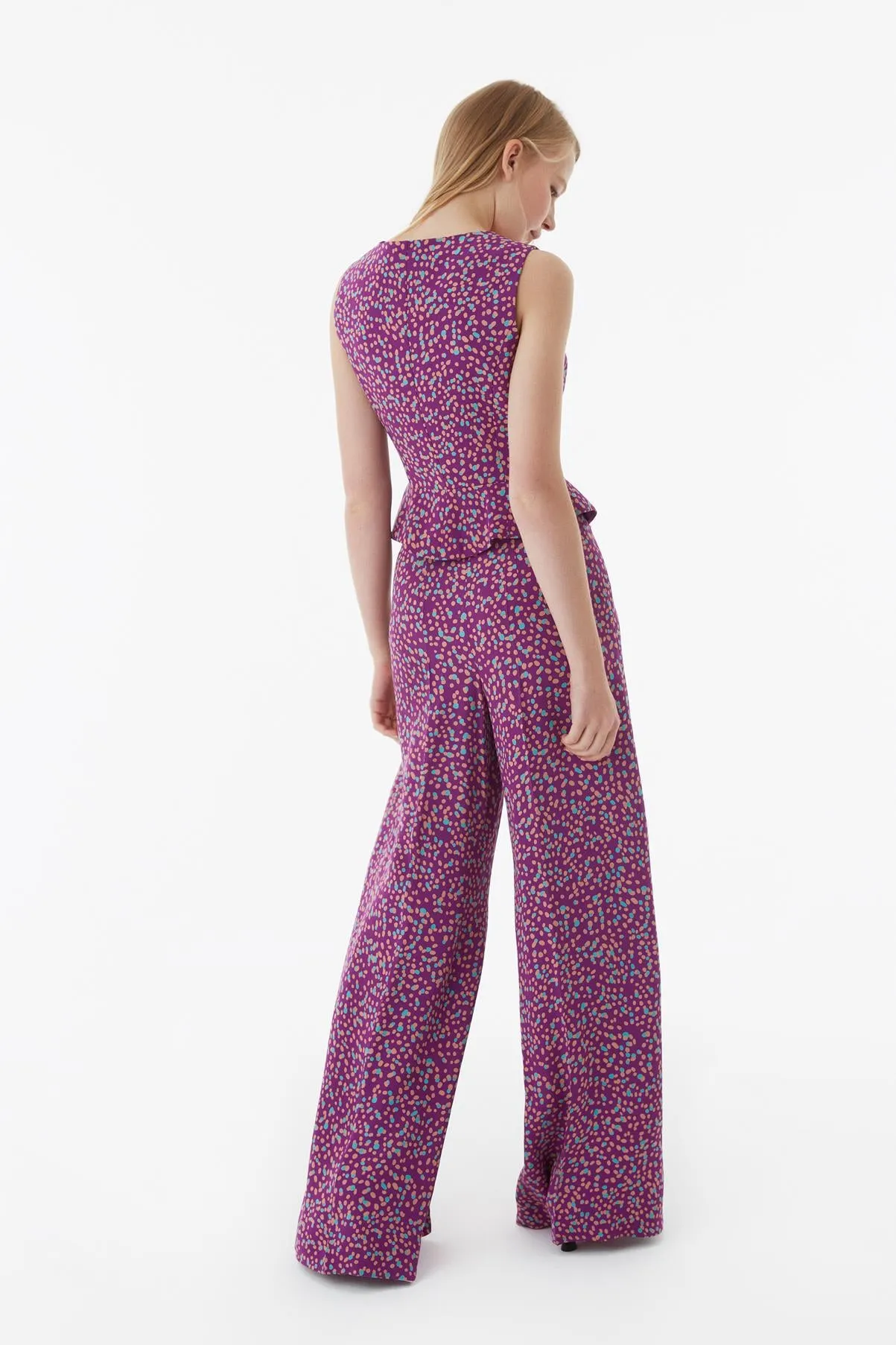 Exquise Wide-Cut Patterned Crepe Pants Purple