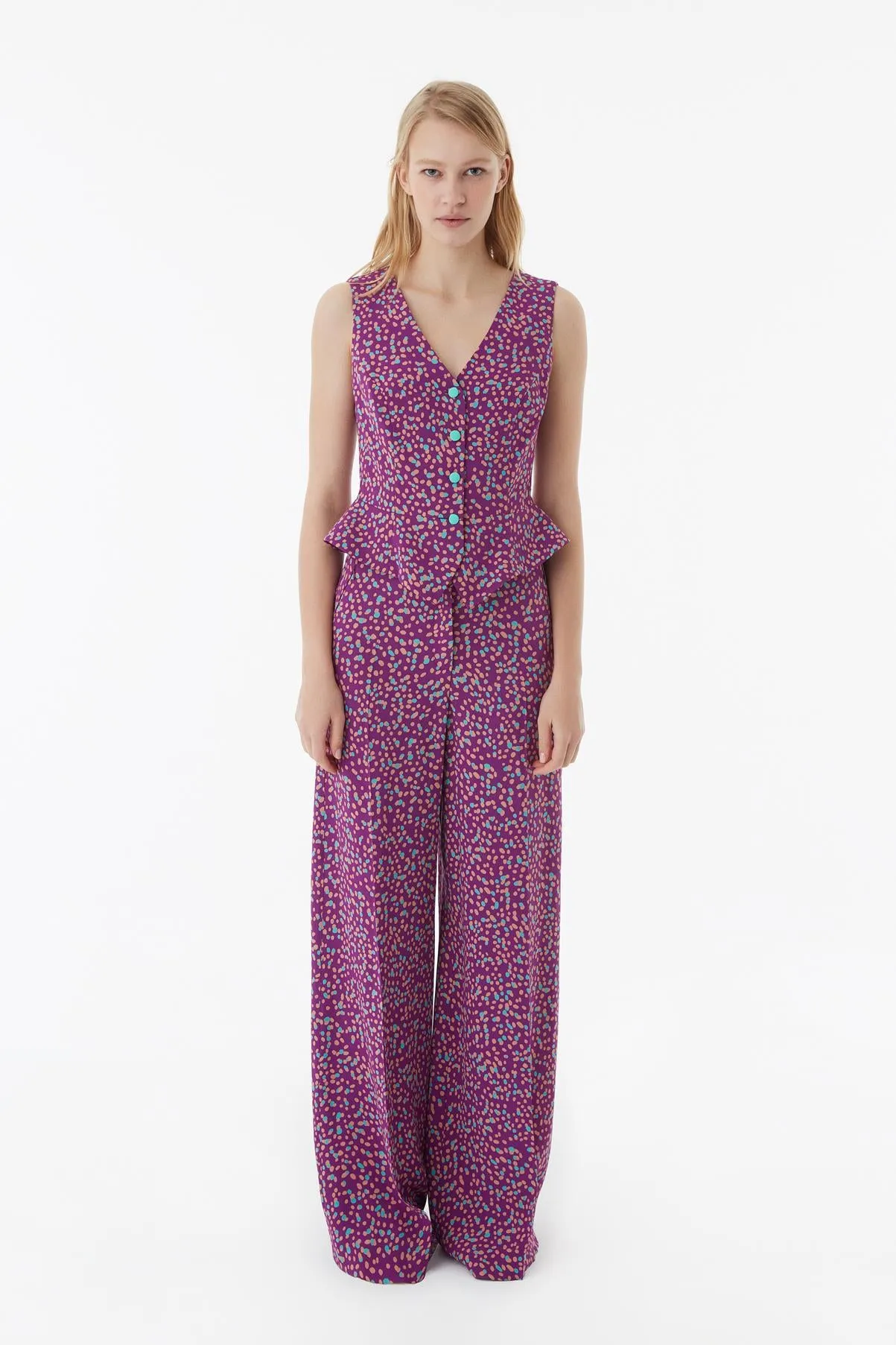 Exquise Wide-Cut Patterned Crepe Pants Purple