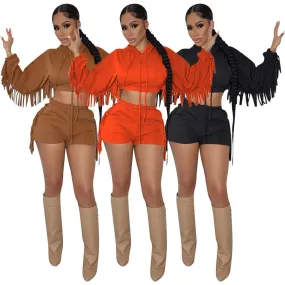 Fashion fringed hooded shorts set（AY1665）