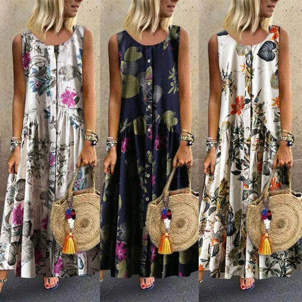 FashionSierra - New Women's Boho Sleeveless Summer Dress