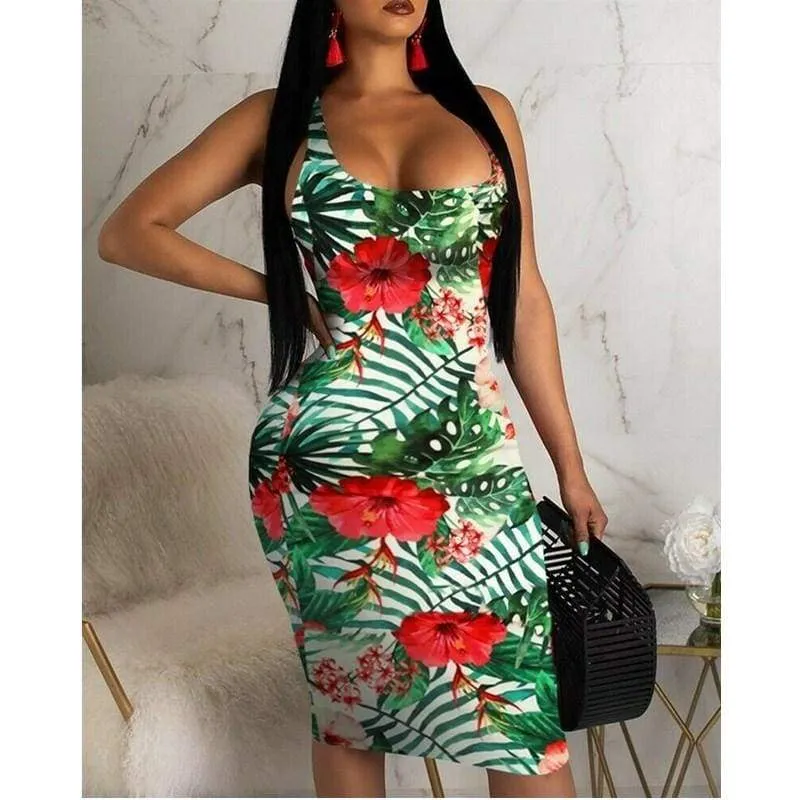 FashionSierra - Summer Boho Floral Beach Casual Slim Fit Sundress