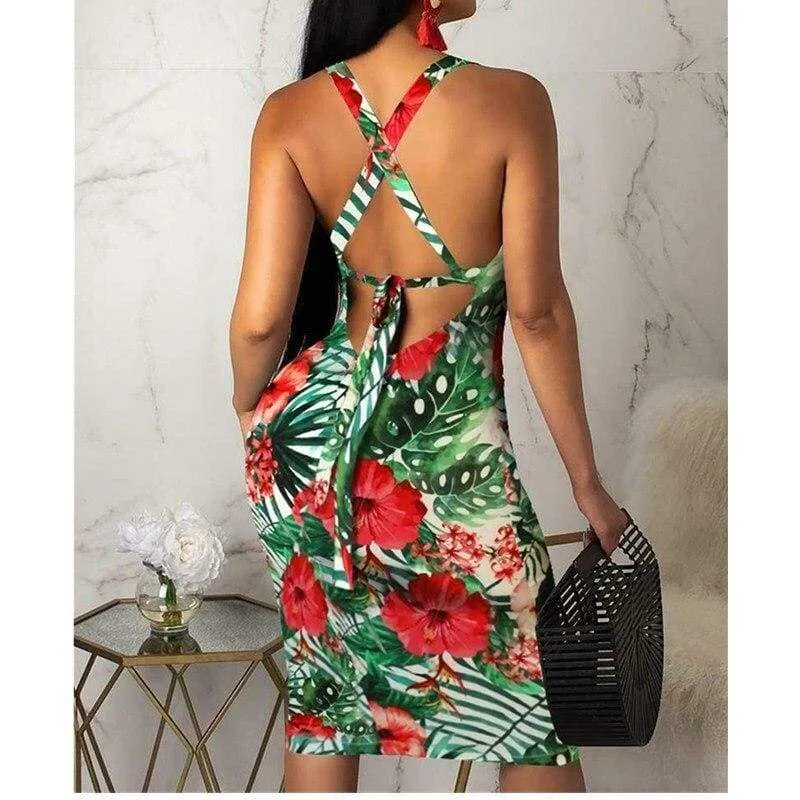 FashionSierra - Summer Boho Floral Beach Casual Slim Fit Sundress