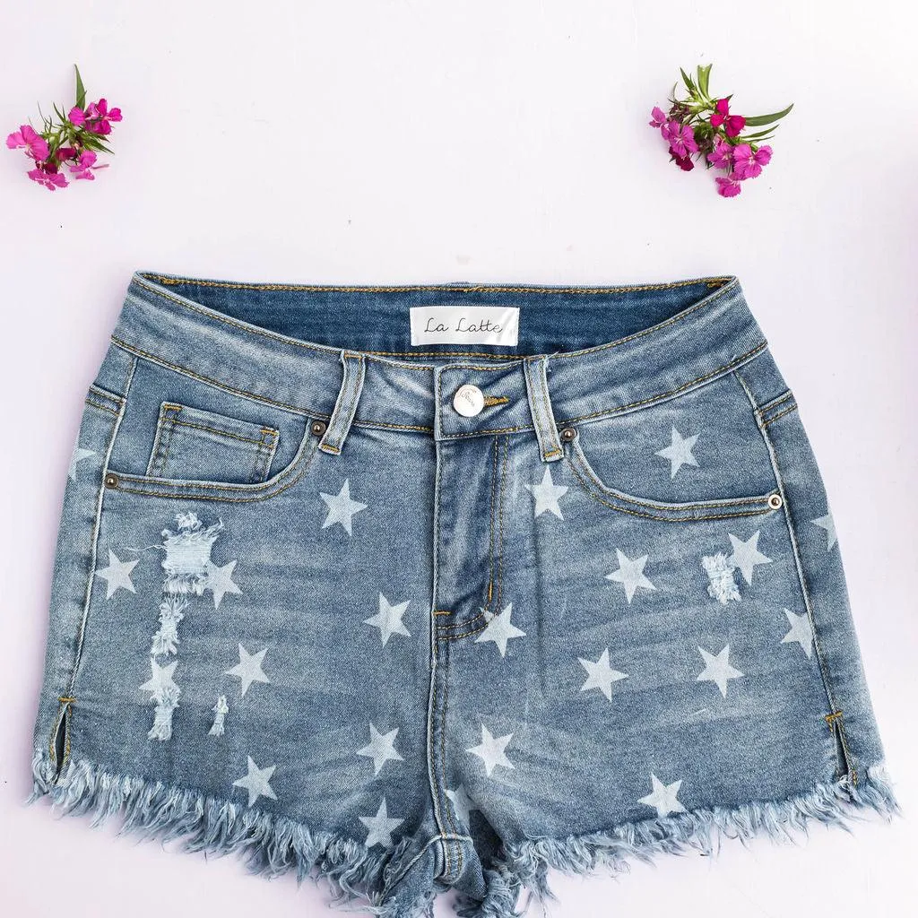 FINAL SALE - Star Print Fringe Hem Shorts